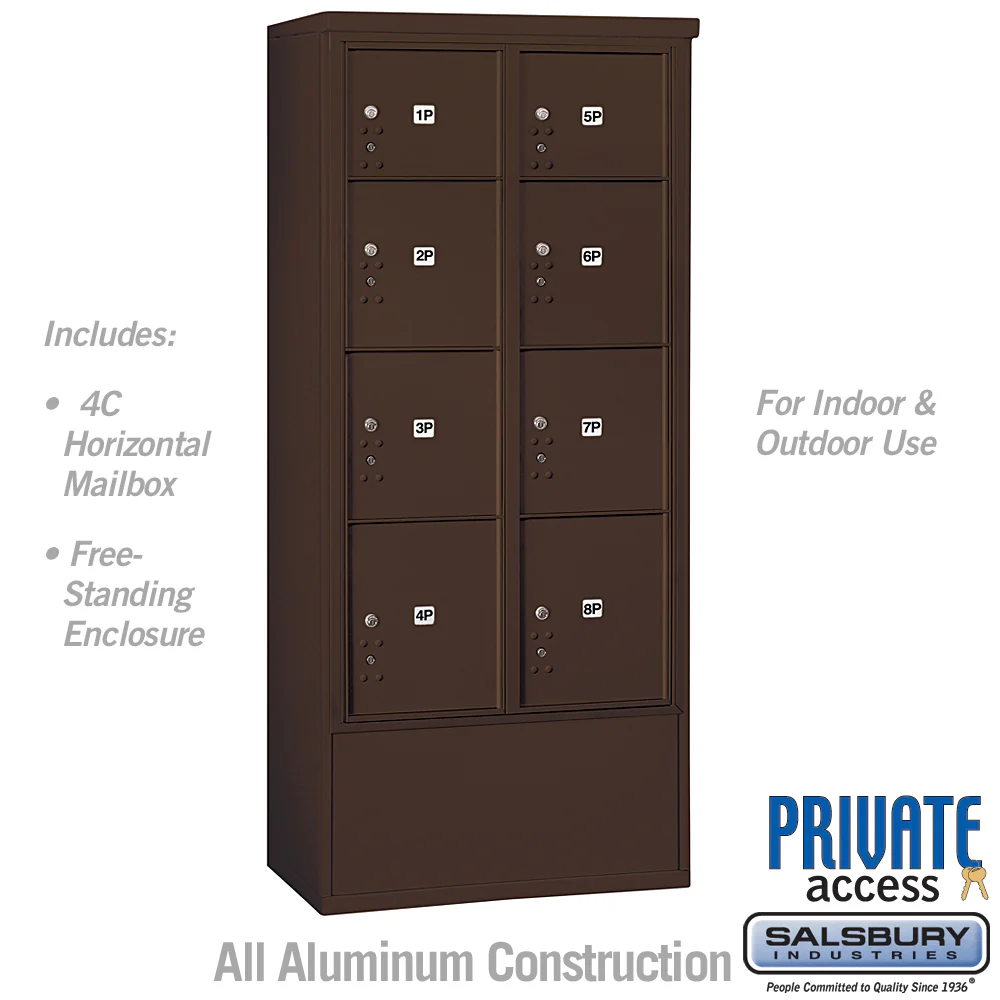 Maximum Height Free-Standing 4C Horizontal Parcel Locker with 8 Compartments in Bronze