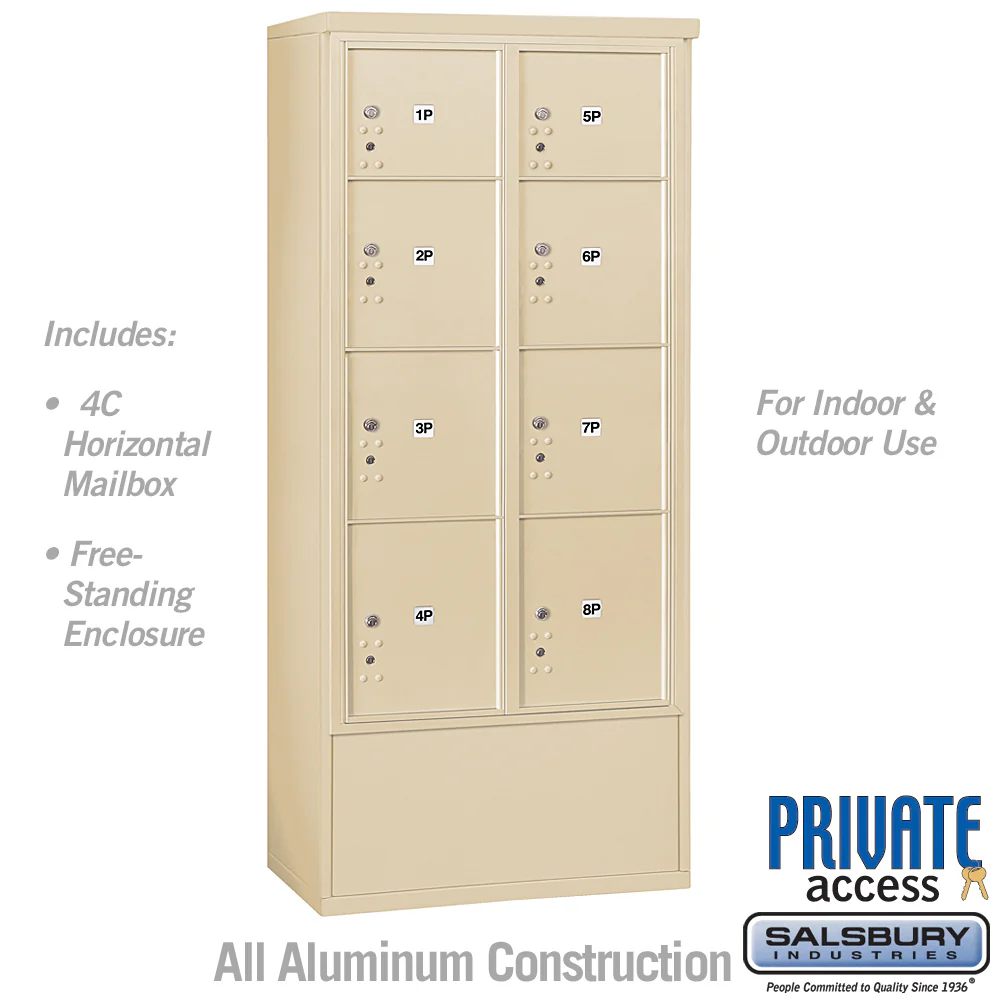 Maximum Height Free-Standing 4C Horizontal Parcel Locker with 8 Compartments in Sandstone