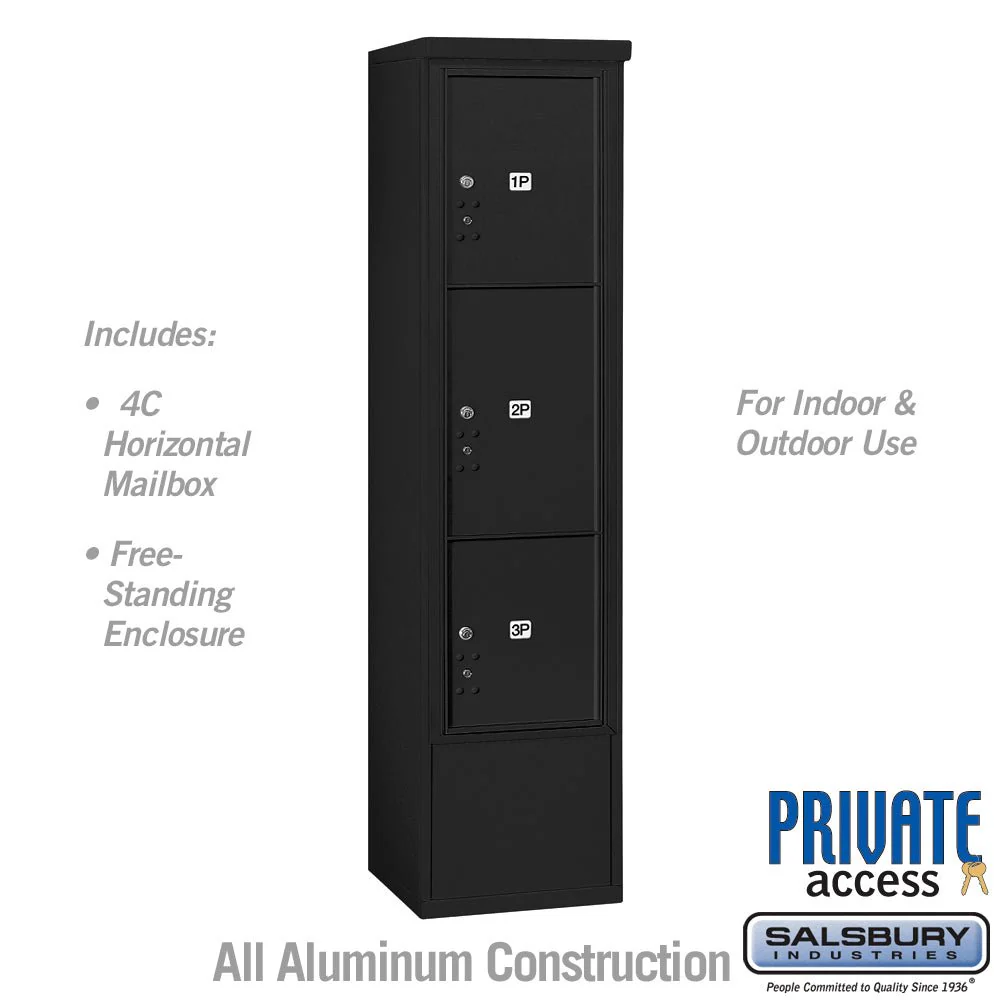 Maximum Height Free-Standing 4C Horizontal Parcel Locker with 3 Parcel Lockers in Black with Private Access