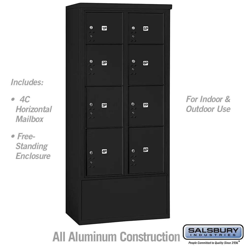Maximum Height Free-Standing 4C Horizontal Parcel Locker with 8 Parcel Lockers in Black with USPS Access