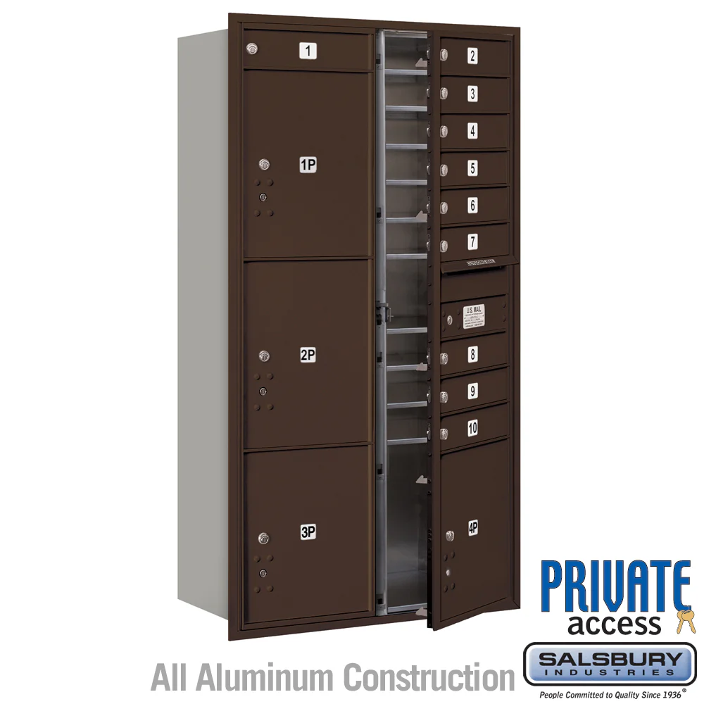 Maximum Height Recessed Mounted 4C Horizontal Mailbox with 10 Doors and 4 Parcel Lockers - Bronze - Private Access