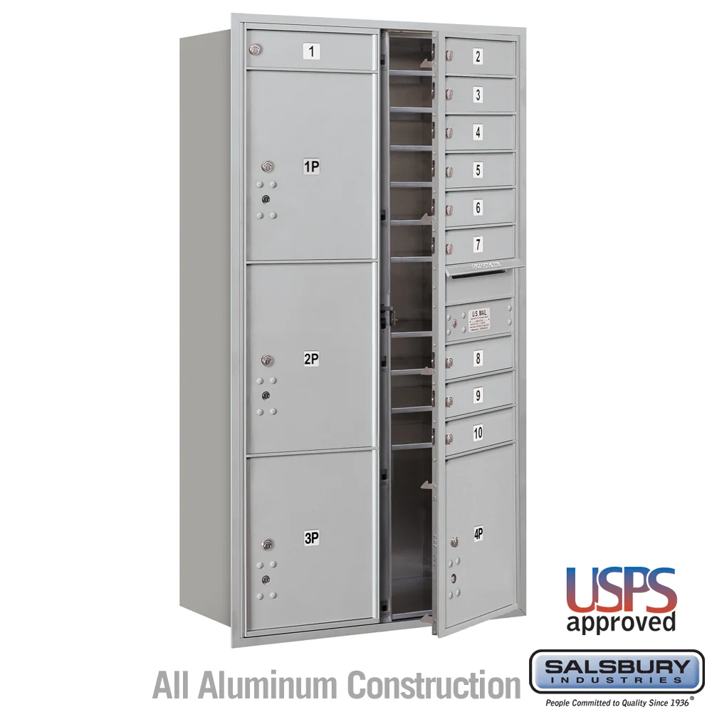 Maximum Height Recessed Mounted 4C Horizontal Mailbox with 10 Doors and 4 Parcel Lockers - Front Loading