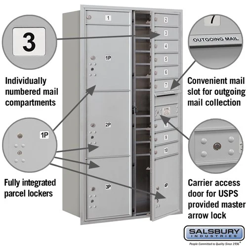 Maximum Height Recessed Mounted 4C Horizontal Mailbox with 10 Doors and 4 Parcel Lockers - Front Loading - Image 2