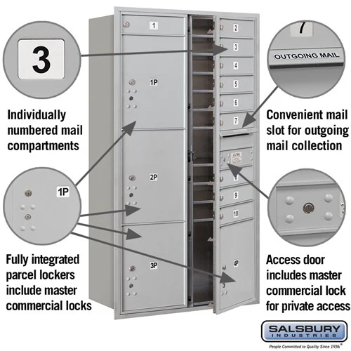Maximum Height Recessed Mounted 4C Horizontal Mailbox with 10 Doors and 4 Parcel Lockers - Front Loading - Image 2