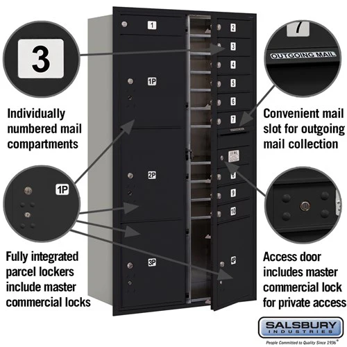 Maximum Height Recessed Mounted 4C Horizontal Mailbox with 10 Doors and 4 Parcel Lockers in Black with Private Access - Front Loading - Image 2