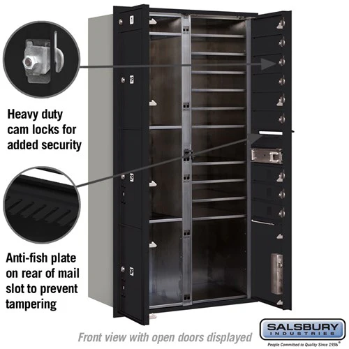 Maximum Height Recessed Mounted 4C Horizontal Mailbox with 10 Doors and 4 Parcel Lockers in Black with Private Access - Front Loading - Image 3
