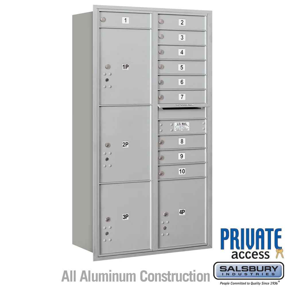 Maximum Height Recessed Mounted 4C Horizontal Mailbox with 10 Doors and 4 Parcel Lockers - Rear Loading