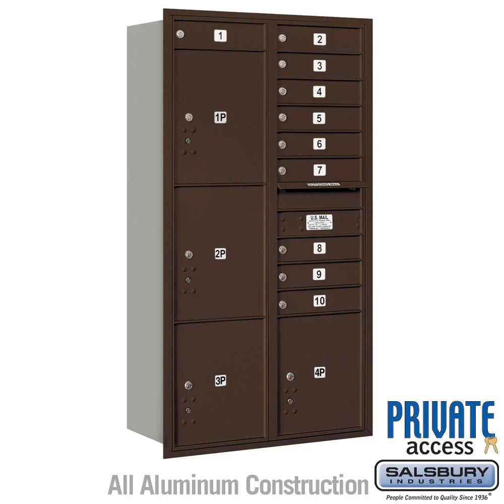 Maximum Height Recessed Mounted 4C Horizontal Mailbox with 10 Doors and 4 Parcel Lockers - Rear Loading