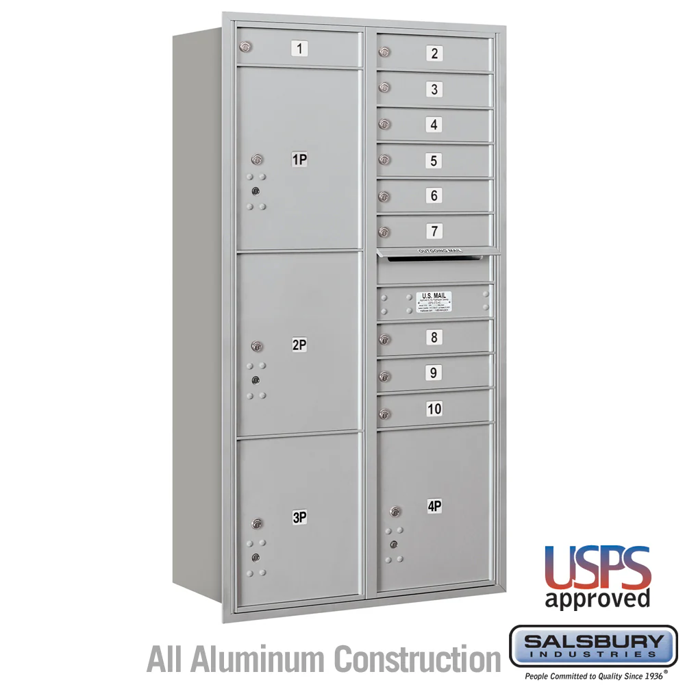 Maximum Height Recessed Mounted 4C Horizontal Mailbox with 10 Doors and 4 Parcel Lockers - Rear Loading - Image 4