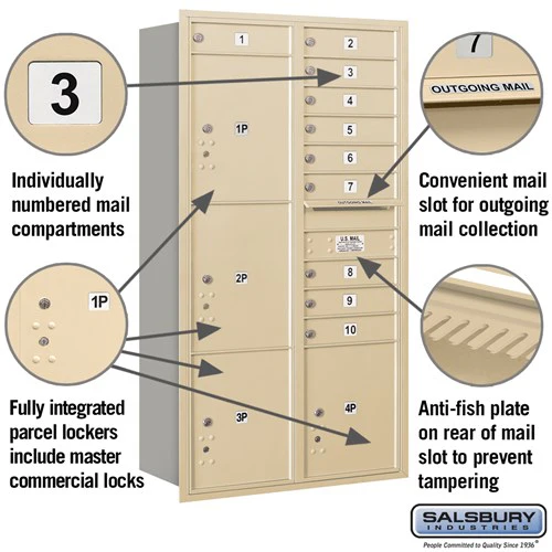 Maximum Height Recessed Mounted 4C Horizontal Mailbox with 10 Doors and 4 Parcel Lockers - Rear Loading - Image 5