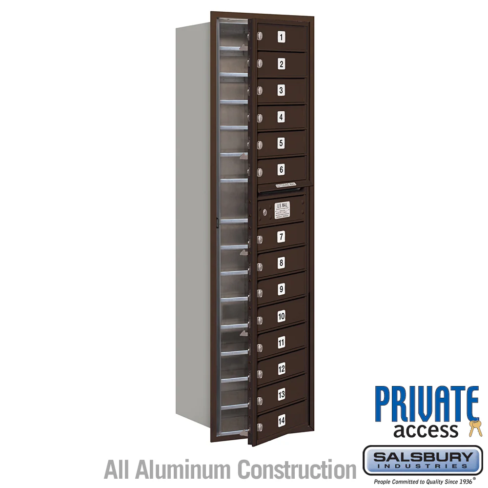 Maximum Height Recessed Mounted 4C Horizontal Mailbox with 14 Doors in Bronze - Private Access