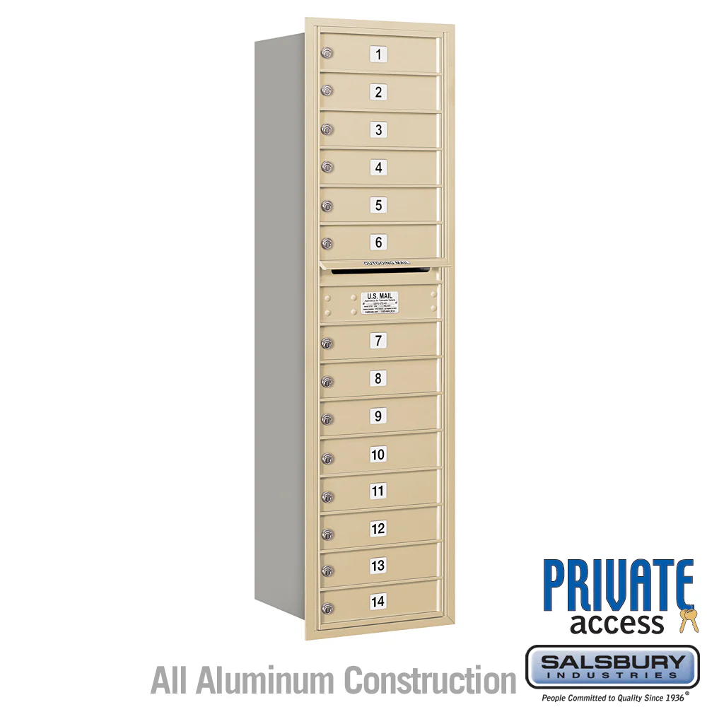 Maximum Height Recessed Mounted 4C Horizontal Mailbox with 14 Doors in Sandstone - Rear Loading