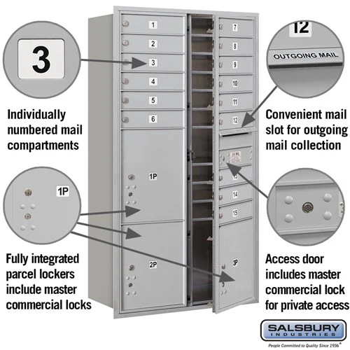 Maximum Height Recessed Mounted 4C Horizontal Mailbox with 15 Doors and 3 Parcel Lockers - Front Loading - Image 2