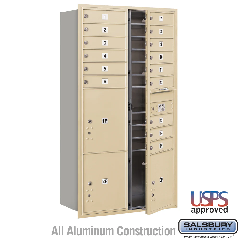 Maximum Height Recessed Mounted 4C Horizontal Mailbox with 10 Doors and 4 Parcel Lockers in Sandstone with USPS Access - Image 6