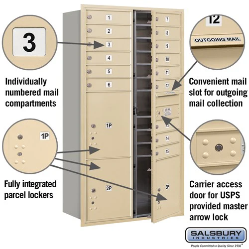 Maximum Height Recessed Mounted 4C Horizontal Mailbox with 10 Doors and 4 Parcel Lockers in Sandstone with USPS Access - Image 7