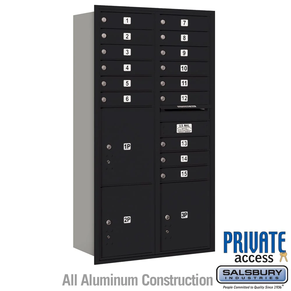 Maximum Height Recessed Mounted 4C Horizontal Mailbox with 15 Doors and 3 Parcel Lockers - Rear Loading
