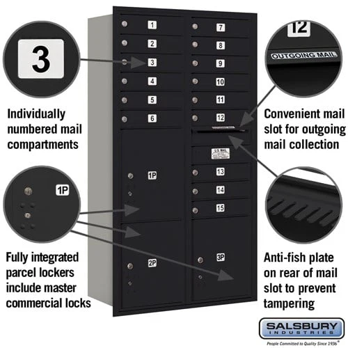 Maximum Height Recessed Mounted 4C Horizontal Mailbox with 15 Doors and 3 Parcel Lockers - Rear Loading - Image 2
