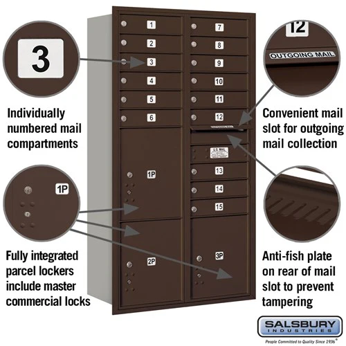 Maximum Height Recessed Mounted 4C Horizontal Mailbox with 15 Doors and 3 Parcel Lockers - Rear Loading - Image 5