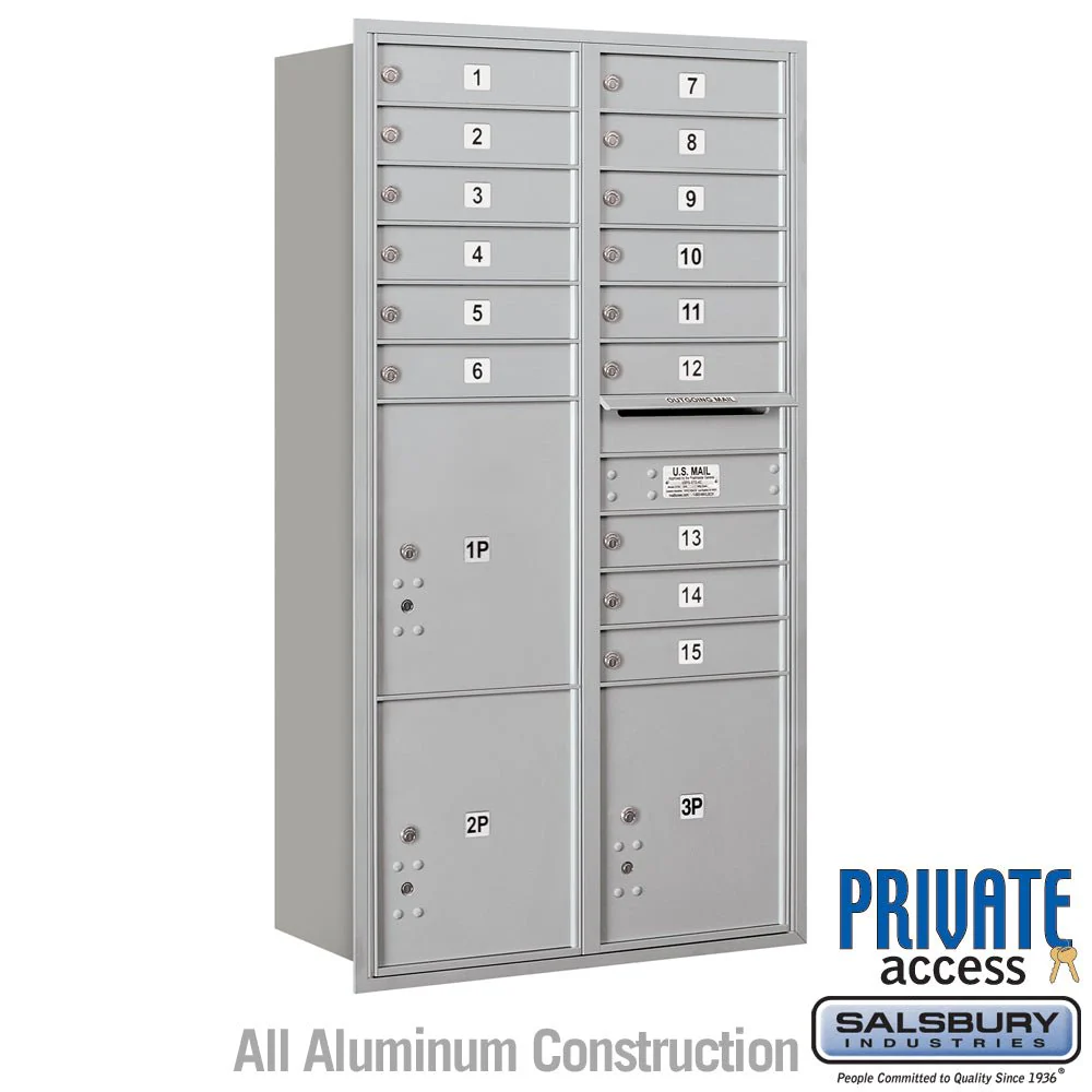 Maximum Height Recessed Mounted 4C Horizontal Mailbox with 15 Doors and 3 Parcel Lockers - Rear Loading