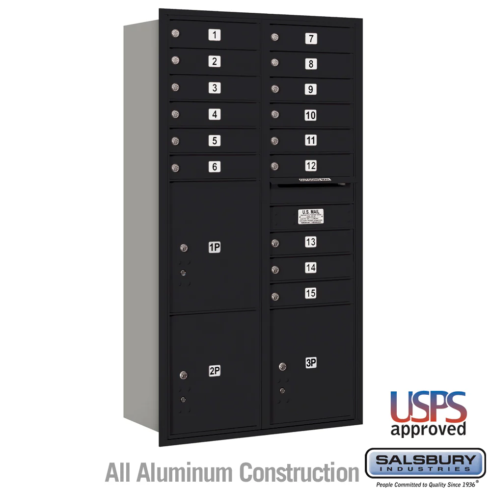 Maximum Height Recessed Mounted 4C Horizontal Mailbox with 15 Doors and 3 Parcel Lockers - Rear Loading