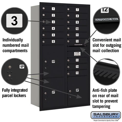 Maximum Height Recessed Mounted 4C Horizontal Mailbox with 15 Doors and 3 Parcel Lockers - Rear Loading - Image 2