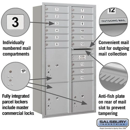 Maximum Height Recessed Mounted 4C Horizontal Mailbox with 15 Doors and 3 Parcel Lockers - Rear Loading - Image 2