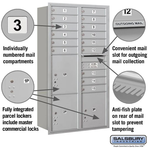 Maximum Height Recessed Mounted 4C Horizontal Mailbox with 15 Doors and 3 Parcel Lockers - Rear Loading - Image 2