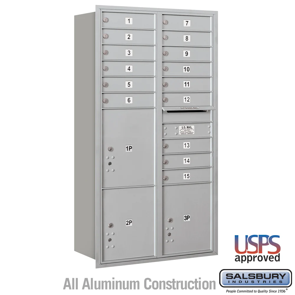Maximum Height Recessed Mounted 4C Horizontal Mailbox with 15 Doors and 3 Parcel Lockers - Rear Loading - Image 4