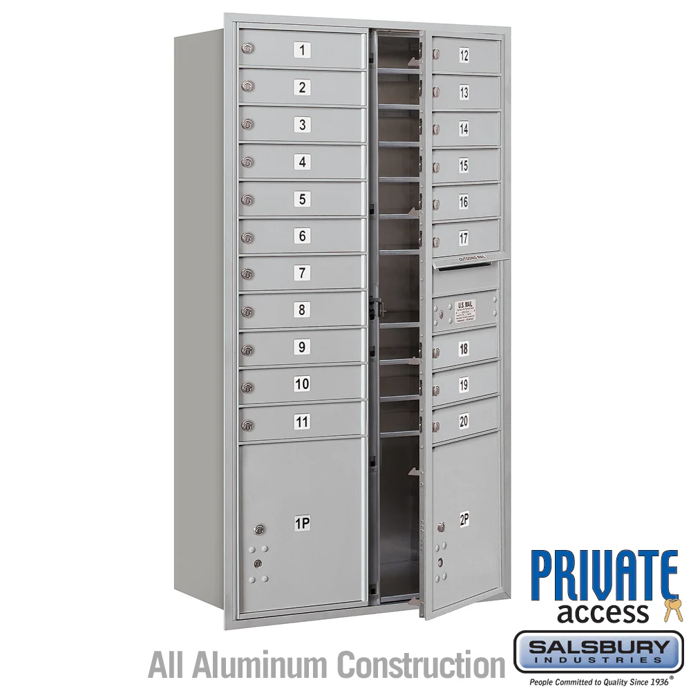 Maximum Height Recessed Mounted 4C Horizontal Mailbox with 20 Doors and 2 Parcel Lockers - Front Loading