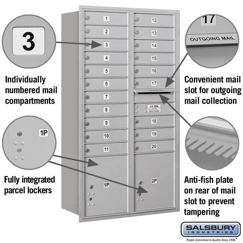 Maximum Height Recessed Mounted 4C Horizontal Mailbox with 20 Doors and 2 Parcel Lockers - Rear Loading - Image 2