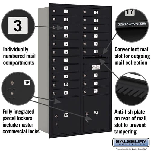 Maximum Height Recessed Mounted 4C Horizontal Mailbox with 20 Doors and 2 Parcel Lockers - Black - Rear Loading - Image 2
