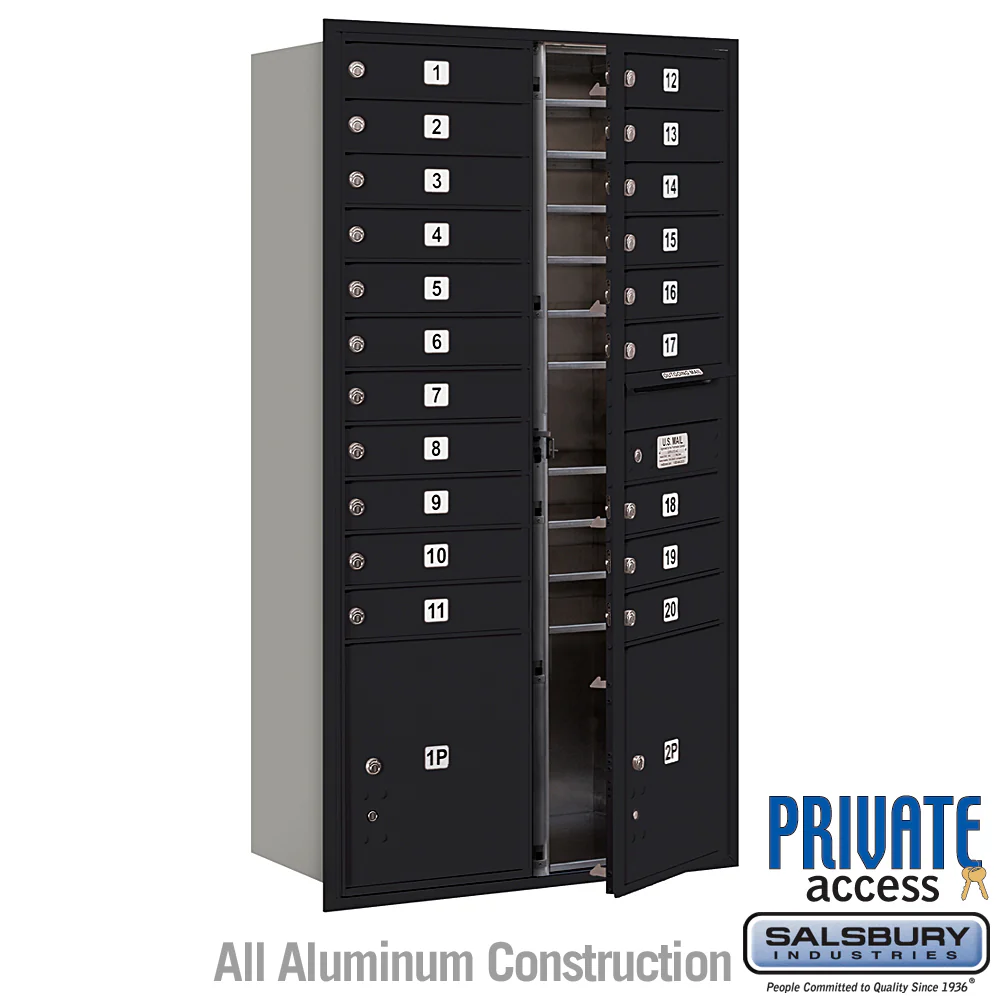 Maximum Height Recessed Mounted 4C Horizontal Mailbox with 20 Doors and 2 Parcel Lockers - Black - Rear Loading - Image 4