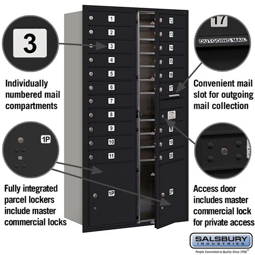 Maximum Height Recessed Mounted 4C Horizontal Mailbox with 20 Doors and 2 Parcel Lockers - Black - Rear Loading - Image 5