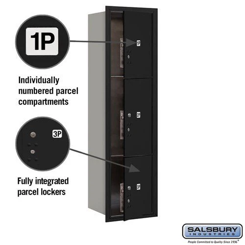 Maximum Height Recessed Mounted 4C Horizontal Parcel Locker with 3 Compartments - Black - USPS Approved - Image 2