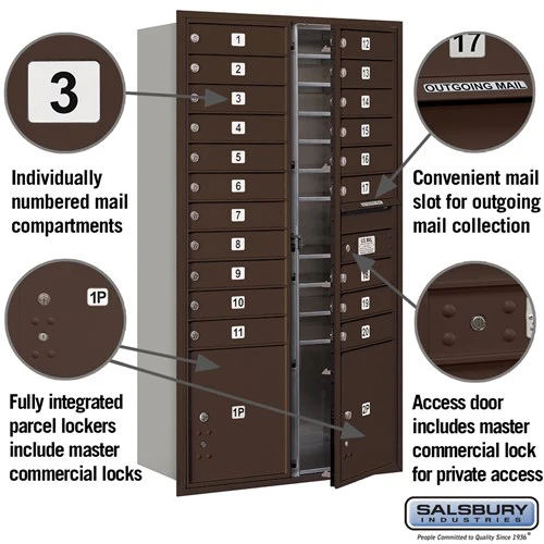 Maximum Height Recessed Mounted 4C Horizontal Mailbox with 20 Doors and 2 Parcel Lockers in Bronze with Private Access - Image 2