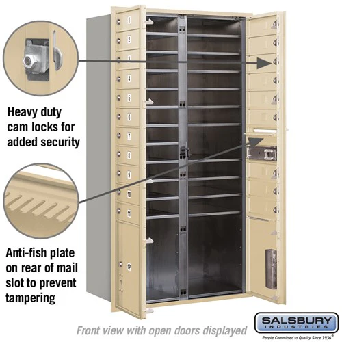 Maximum Height Recessed Mounted 4C Horizontal Mailbox with 20 Doors and 2 Parcel Lockers in Sandstone with USPS Access - Image 3