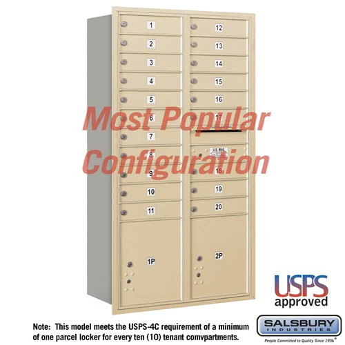 Maximum Height Recessed Mounted 4C Horizontal Mailbox with 20 Doors and 2 Parcel Lockers in Sandstone with USPS Access - Image 6