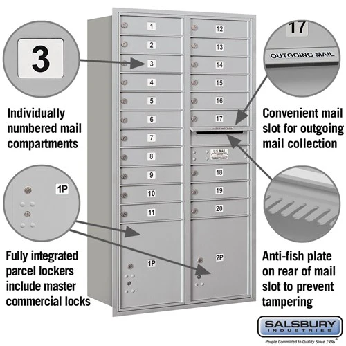 Maximum Height Recessed Mounted 4C Horizontal Mailbox with 20 Doors and 2 Parcel Lockers - Rear Loading - Image 2