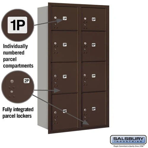 Maximum Height Recessed Mounted 4C Horizontal Parcel Locker with 8 Compartments - Bronze Rear Loading - Image 2