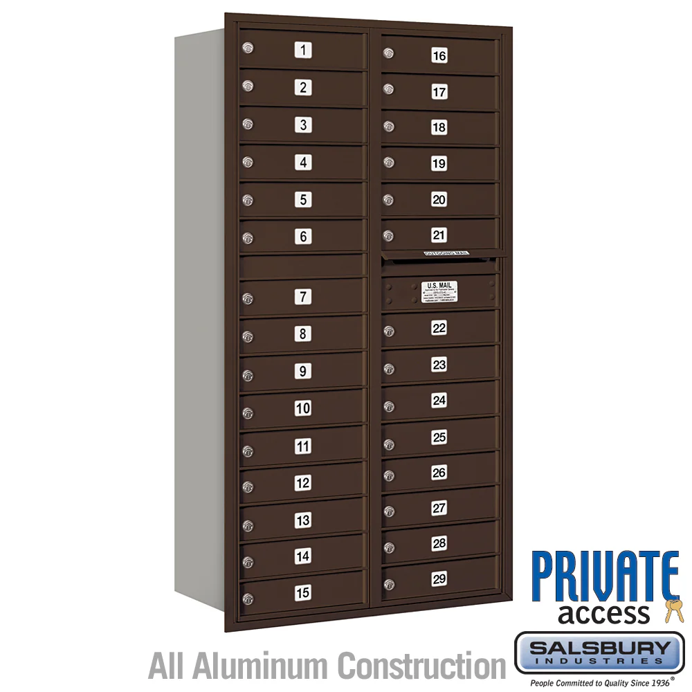 Maximum Height Recessed Mounted 4C Horizontal Mailbox with 29 Doors - Rear Loading