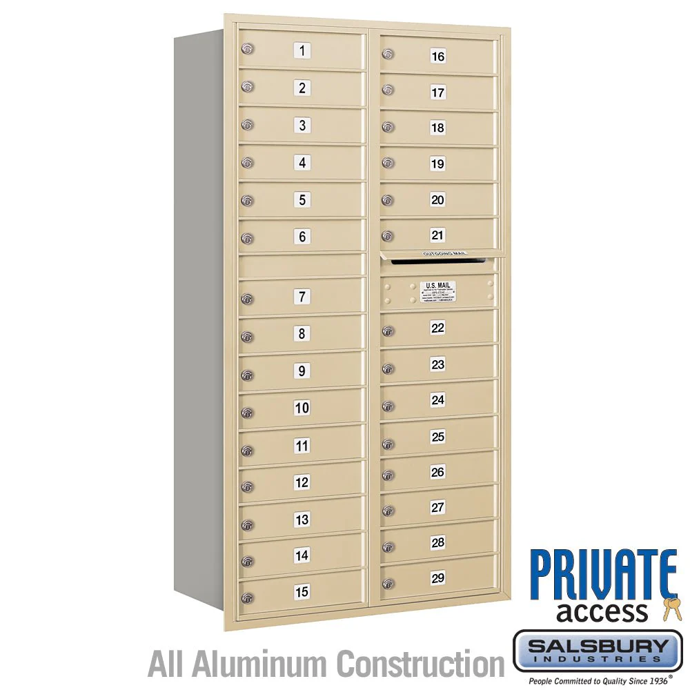 Maximum Height Recessed Mounted 4C Horizontal Mailbox with 29 Doors - Sandstone - Rear Loading