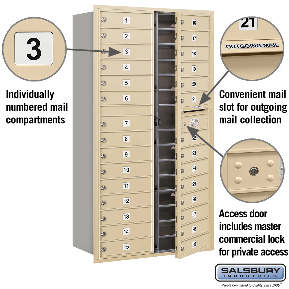 Maximum Height Recessed Mounted 4C Horizontal Mailbox with 29 Doors - Sandstone - Rear Loading - Image 5