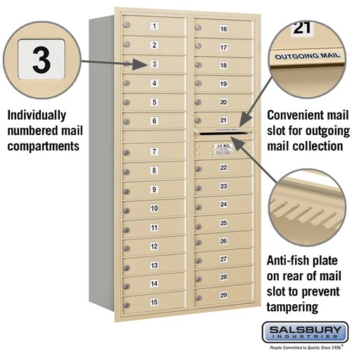 Maximum Height Recessed Mounted 4C Horizontal Mailbox with 29 Doors - Sandstone - Rear Loading - Image 2