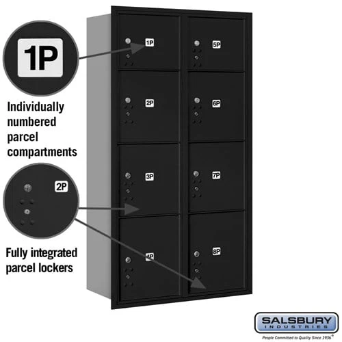 Maximum Height Recessed Mounted 4C Horizontal Parcel Locker with 8 Compartments - Black - Rear Loading - Image 2