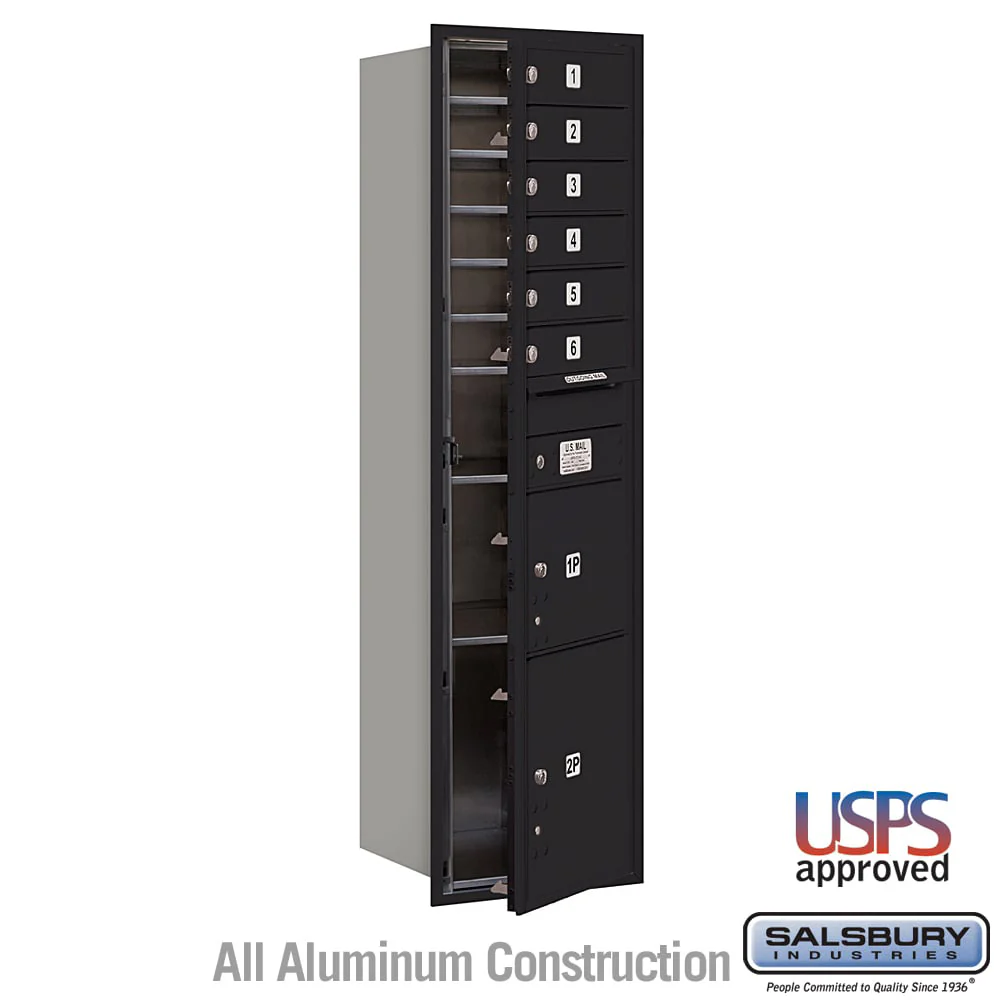 Maximum Height Recessed Mounted 4C Horizontal Mailbox with 6 Doors and 2 Parcel Lockers - Black - USPS Access