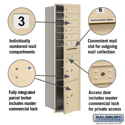 Maximum Height Recessed Mounted 4C Horizontal Mailbox with 6 Doors and 2 Parcel Lockers in Sandstone with Private Access - Image 2