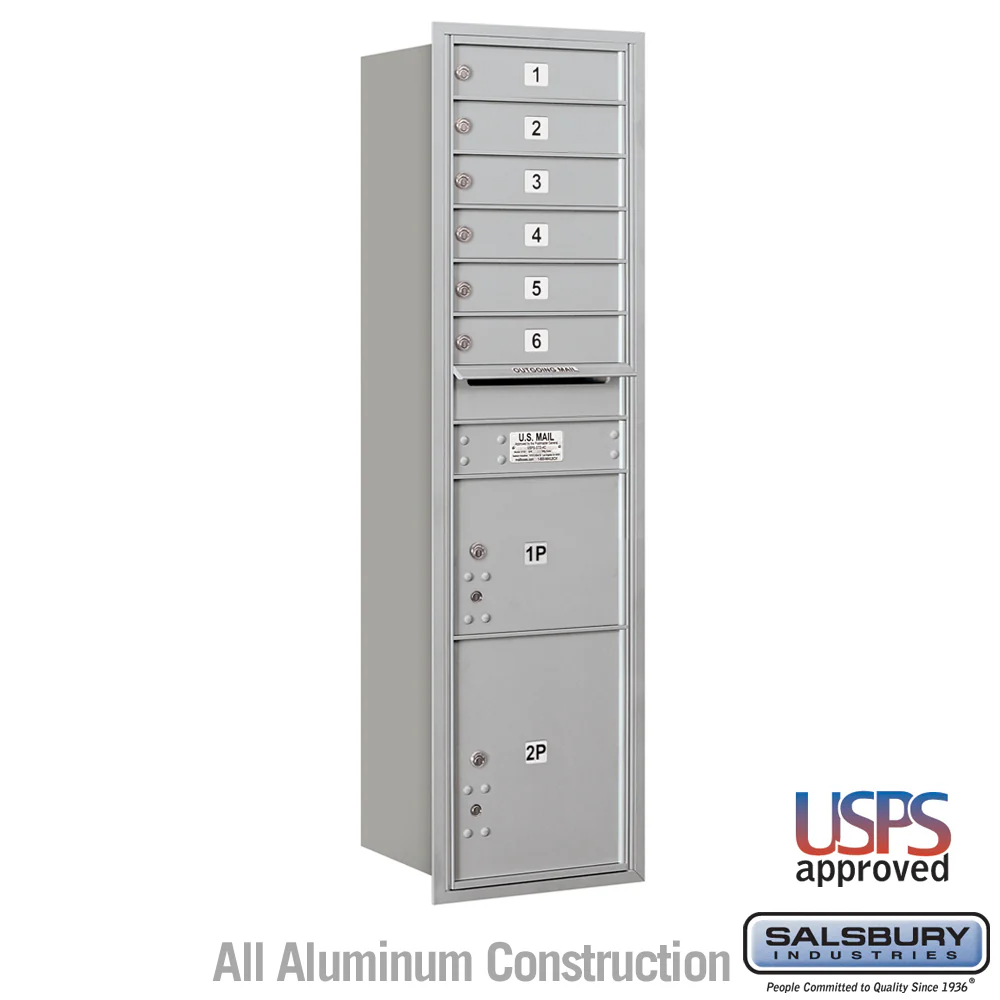 Maximum Height Recessed Mounted 4C Horizontal Mailbox with 6 Doors and 2 Parcel Lockers - Rear Loading
