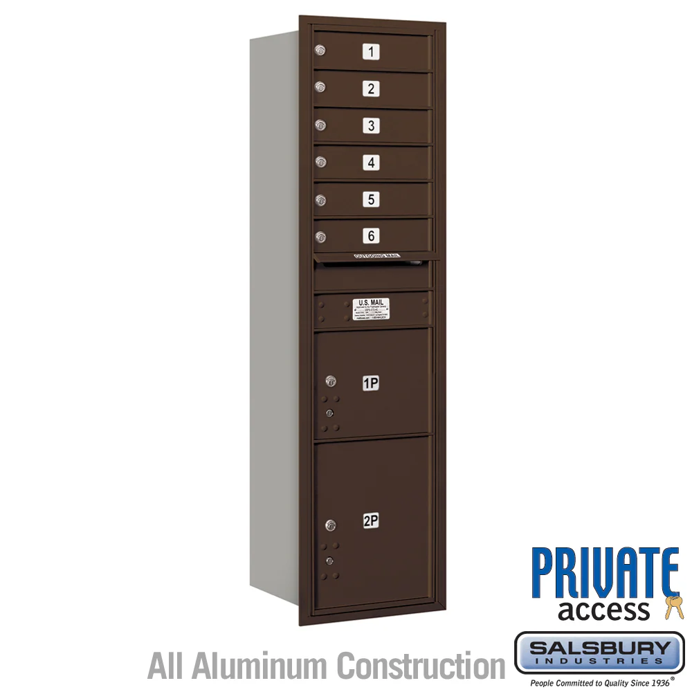 Maximum Height Recessed Mounted 4C Horizontal Mailbox with 6 Doors and 2 Parcel Lockers - Rear Loading