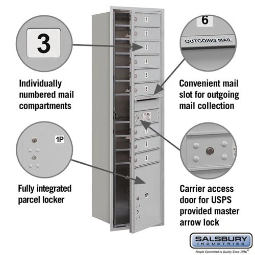 Maximum Height Recessed Mounted 4C Horizontal Mailbox with 9 Doors and Parcel Locker - Image 2