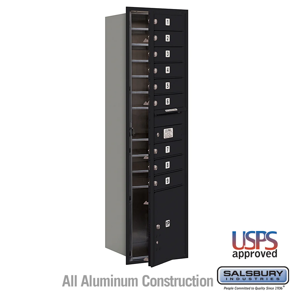 Maximum Height Recessed Mounted 4C Horizontal Mailbox with 9 Doors and Parcel Locker - Black